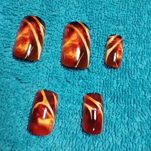Press on nails fire flames yellow orange black set